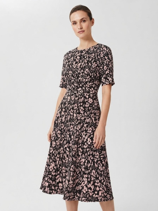 London Times Dresses & Skirts - London Times 10 Black Pink Floral Midi Dress Short Sleeve Formal